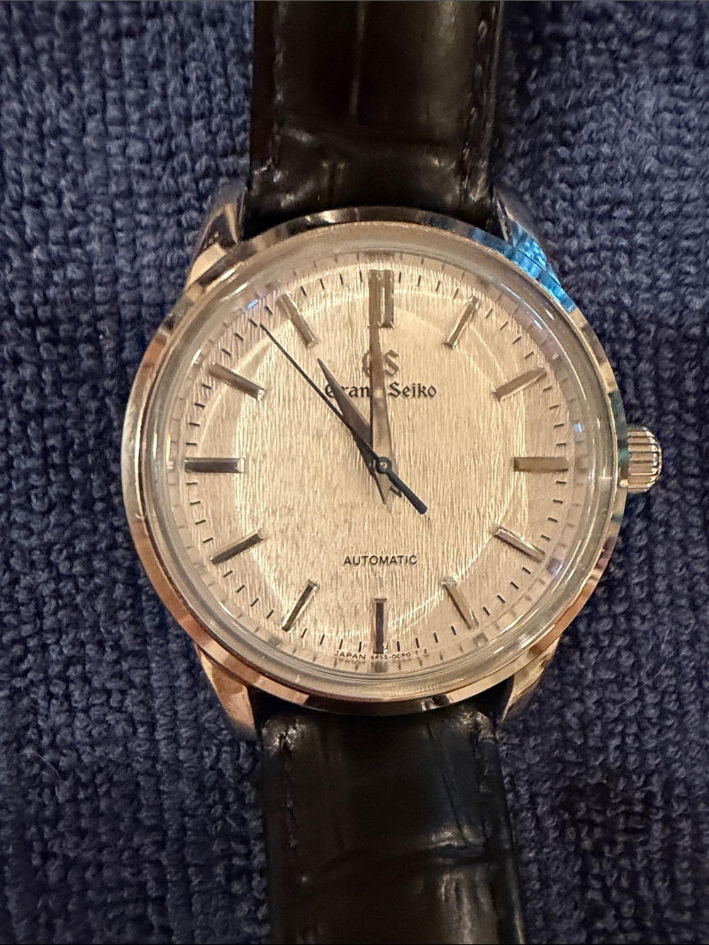 Grand Seiko MOD Silver Dial Automatic Men's Watch Black Leather Strap like new!
